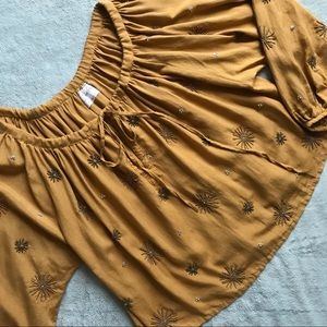 Sundress Mustard Yellow Beaded Embroidered Boho Peasant Top Viscose Cotton